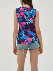 Butterfly Print Tank Top Sleeveless Summer Casual V Neck Women's Clothing