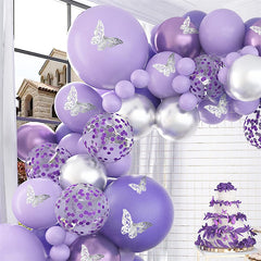 124pcs Baby Shower Decoration Macaron Purple Balloons & 3D Butterfly Stickers