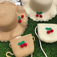 Kids Princess Beach Hat Sun Hat Cherry Straw Hat For Girls