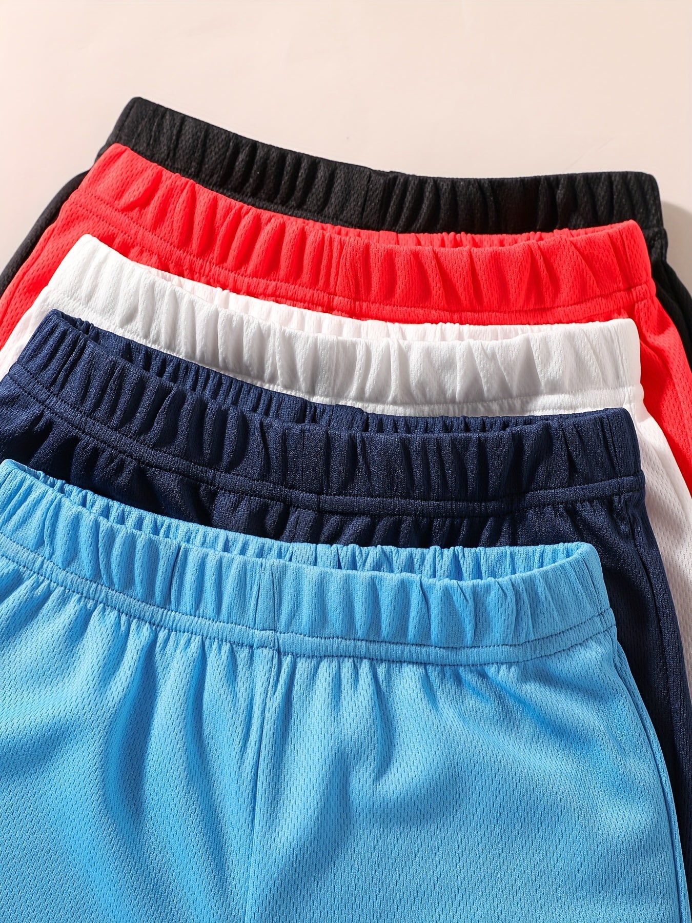 5pcs Boys Stripe Print Quick Dry Shorts for Summer Outdoor