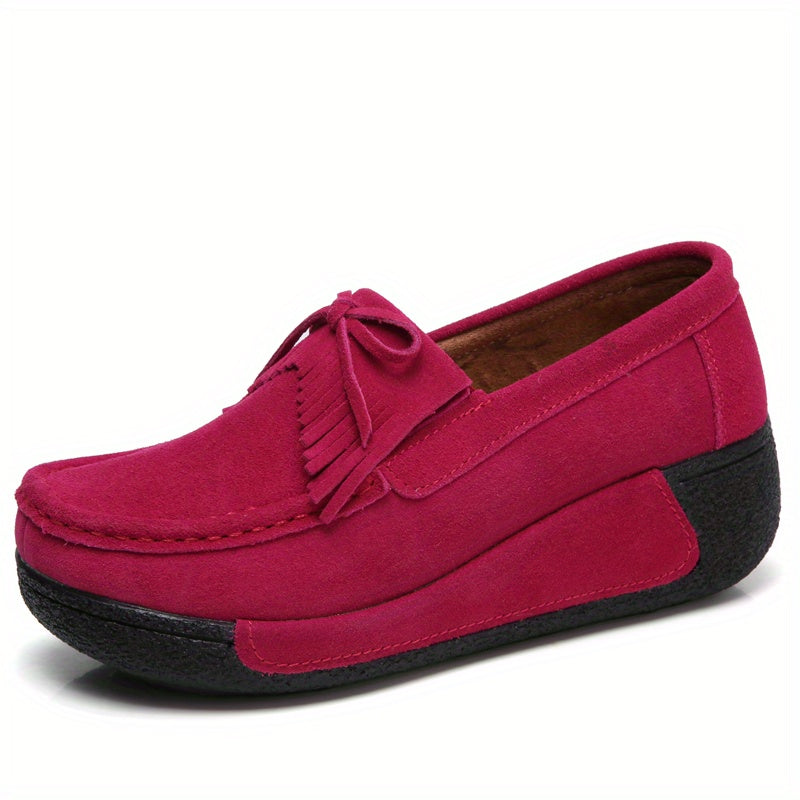 Women's Bowknot Platform Loafers Slip On Shoes