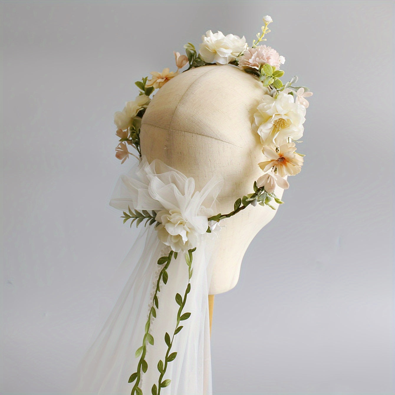Bridal Veil Flower Crown and Sweet Double Layer Head Veil