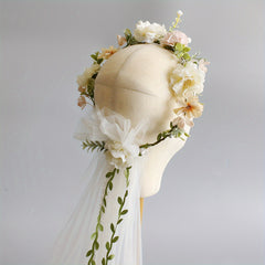 Bridal Veil Flower Crown and Sweet Double Layer Head Veil