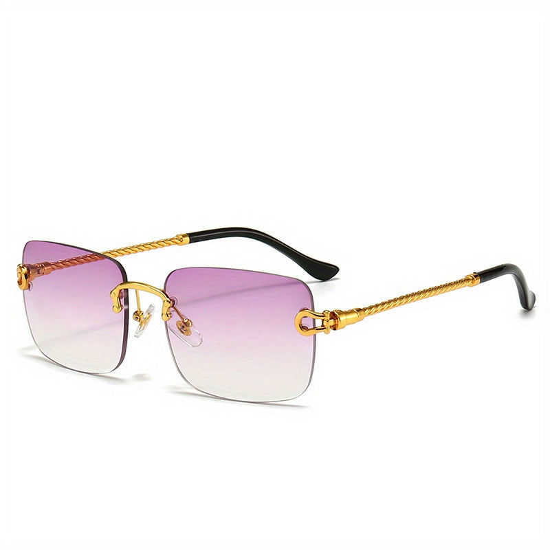 Men's Square Lens Rimless Sunglasses Vintage Eyewear