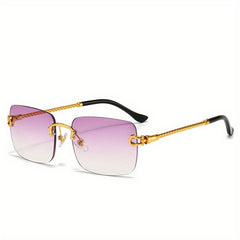 Men's Square Lens Rimless Sunglasses Vintage Eyewear