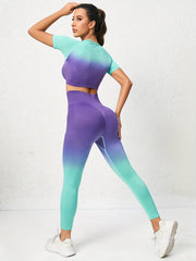 Yoga Set Crop Top & Leggings Two Tone Gradient Fitness Activewear
