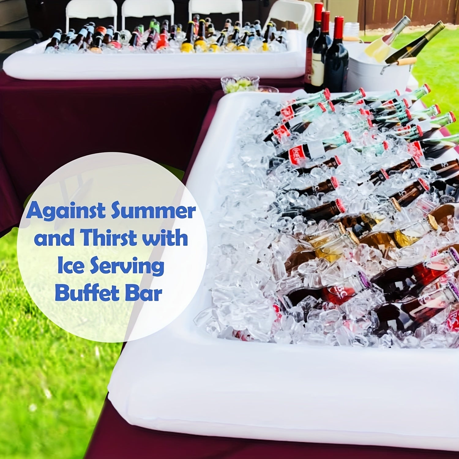Inflatable Ice Buffet Salad Serving Tray Cooler with Drain Plug