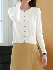 Button Front Solid Cardigan For Women
