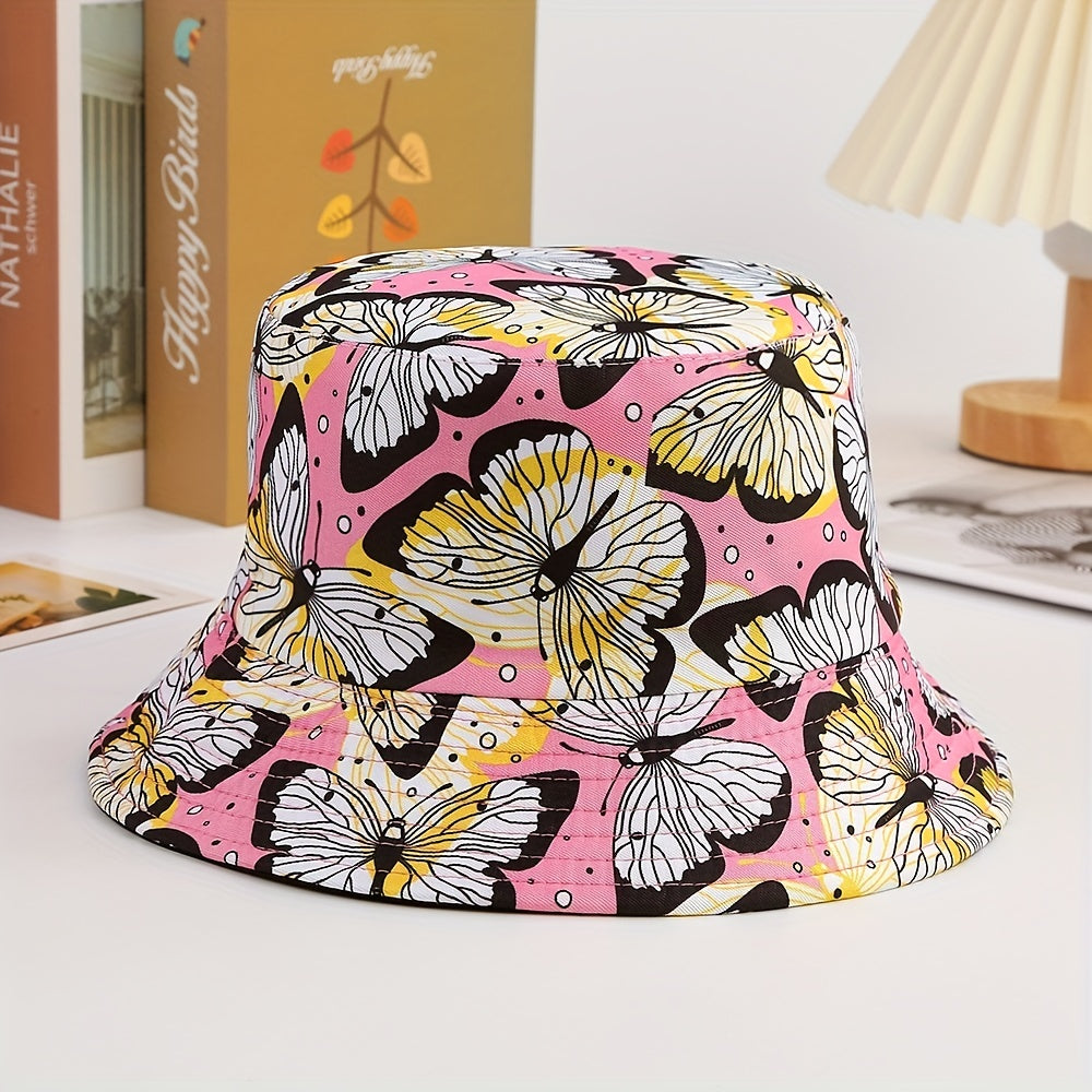 Children's Butterfly Print Sunshade Bucket Hat for Outdoor Travel