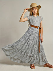 Floral Lace Backless Maxi Dress for Girls