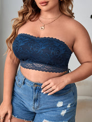 Floral Embroidery Plus Size Tube Bra with Lace Trim