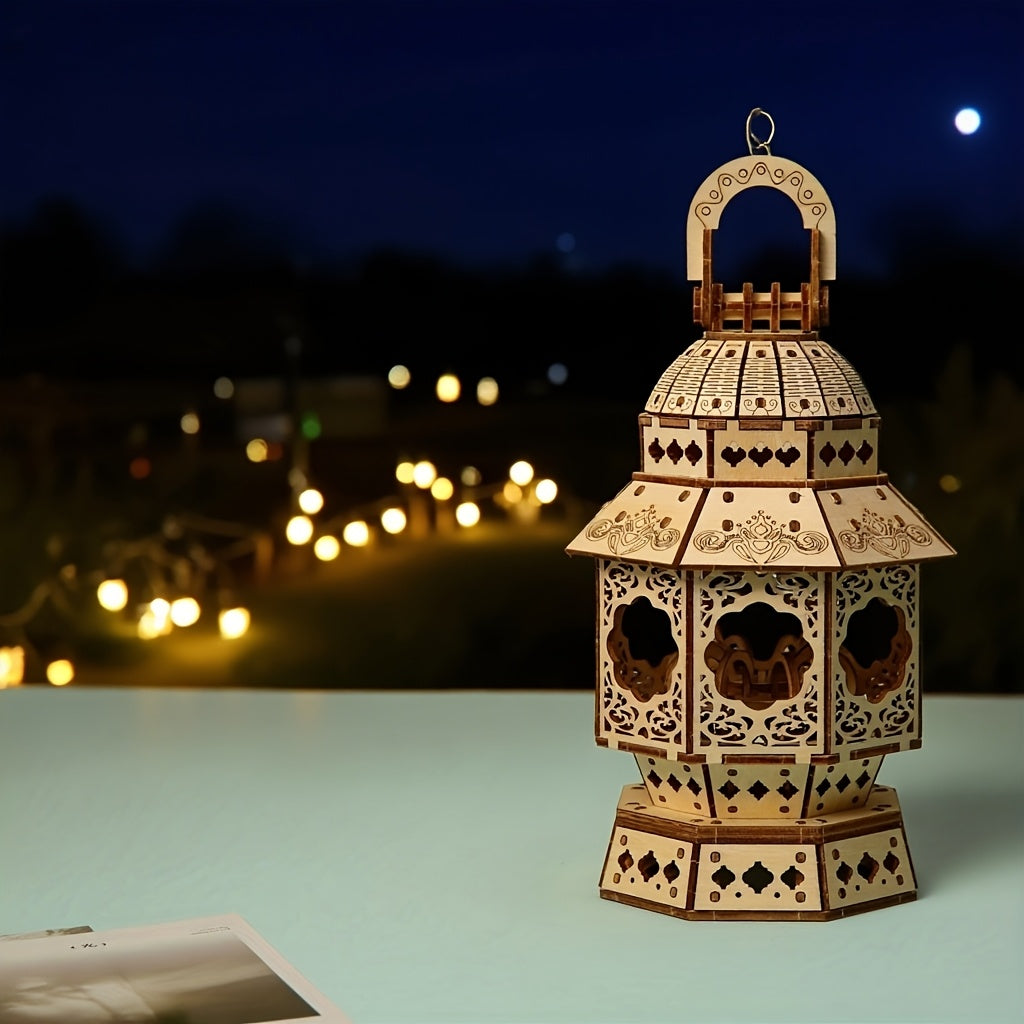 Wooden Chinese Lantern Model Kit with Tassel and Floral Design