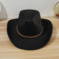 Wide Brim Hat Autumn Winter Retro Jazz Cowboy Wool Felt Hat