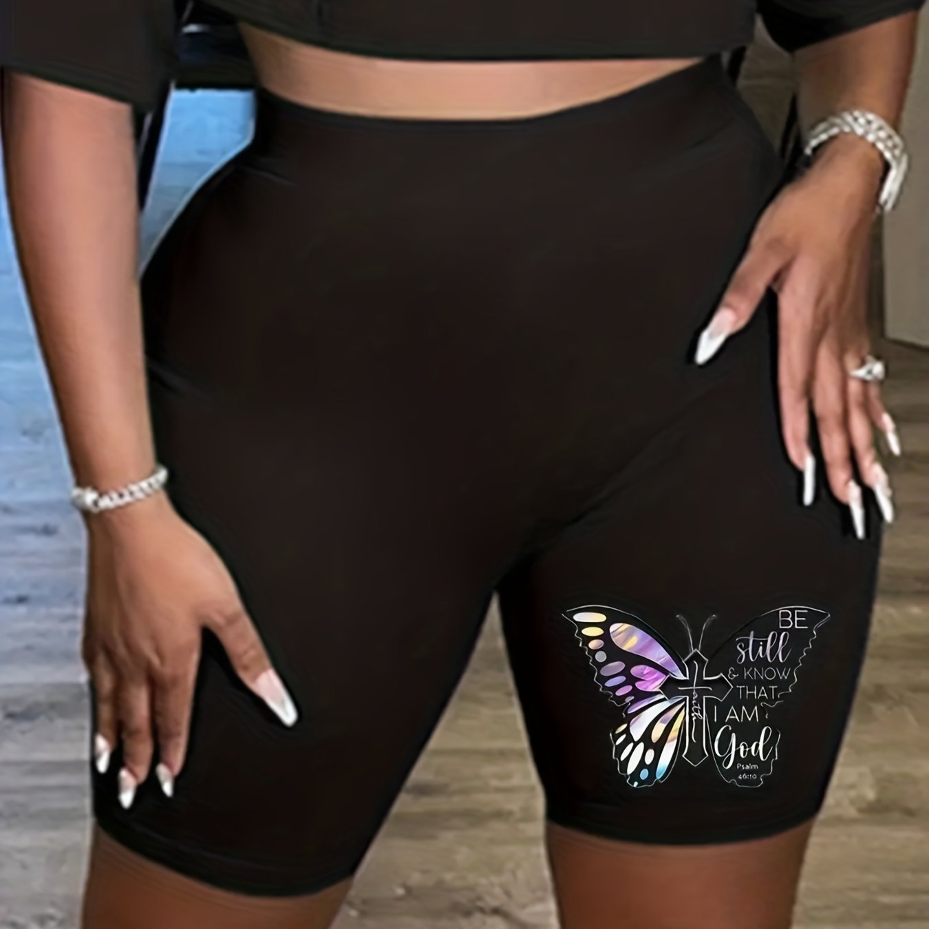 Butterfly Print Skinny Shorts Casual Shorts For Spring & Summer Women's Clothing