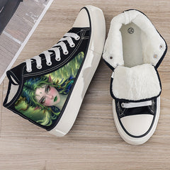 Anime Print Plush Lined Chunky Canvas Sneakers - High Top Walkin