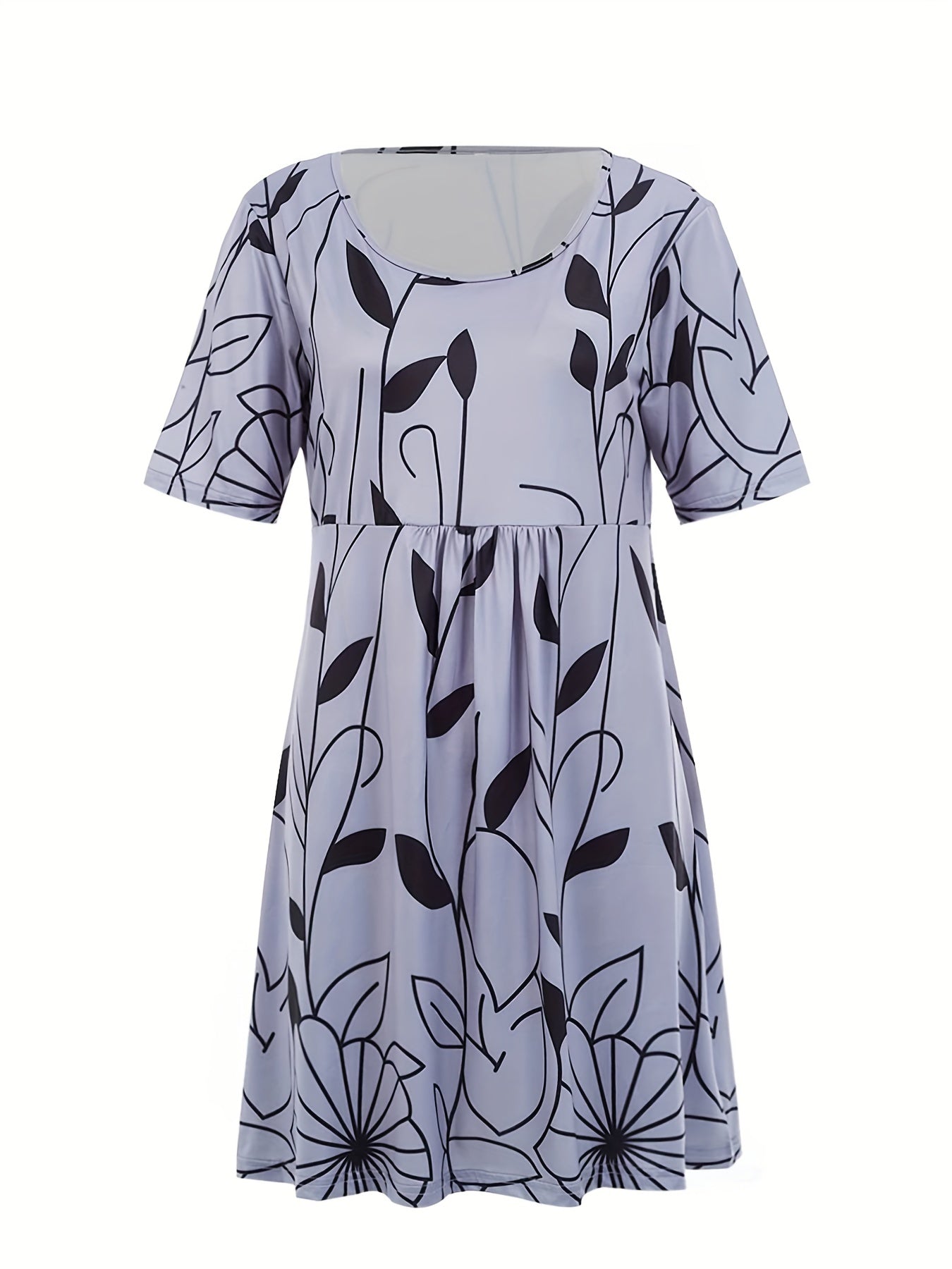 Women's Plus Leaf & Flower Print Ruched Mini Dress
