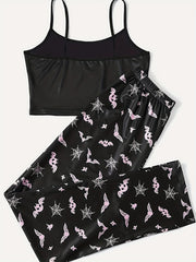 Cartoon Bat Print Pajama Set for Women