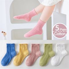 Girls Knit Ruffled Socks Cotton Thin Breathable for Summer, Spring