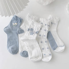 Girls Kids Floral Lace Ruffled Socks Breathable Crew Socks