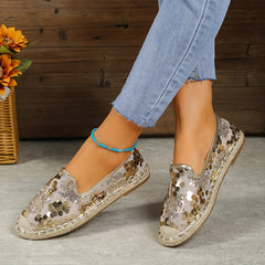 Sequins Mesh Panel Slip-On Espadrilles for Women