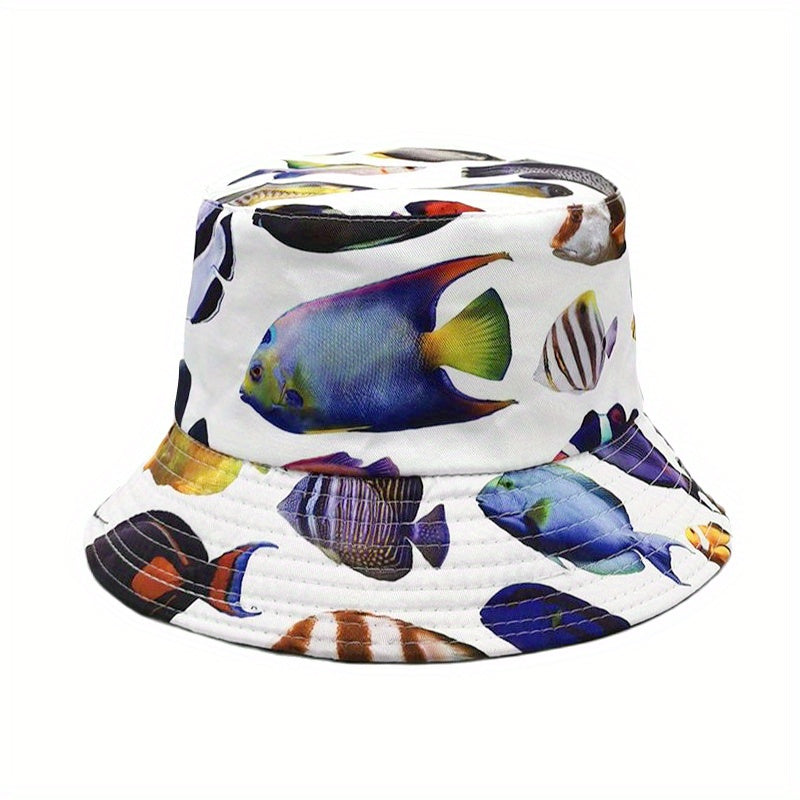 Underwater Fish Print Fisherman Hat Men's Spring Summer Double Sided
