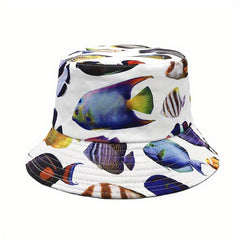 Underwater Fish Print Fisherman Hat Men's Spring Summer Double Sided