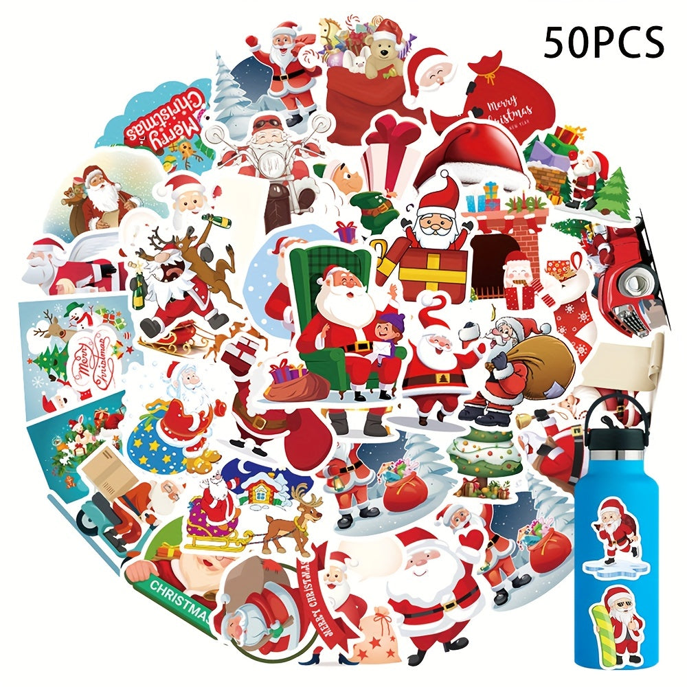 50 Christmas Stickers for Motorcycle Helmet & Water Cup, Waterproof & Durable