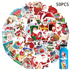 50 Christmas Stickers for Motorcycle Helmet & Water Cup, Waterproof & Durable