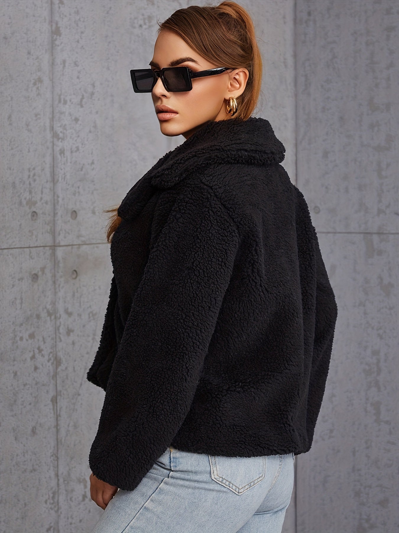 Plush Button Front Jacket Casual Loose Outwear