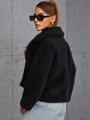 Plush Button Front Jacket Casual Loose Outwear