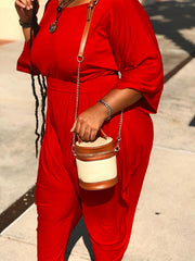 Solid Long Sleeve Top & Loose Fit Pants Set