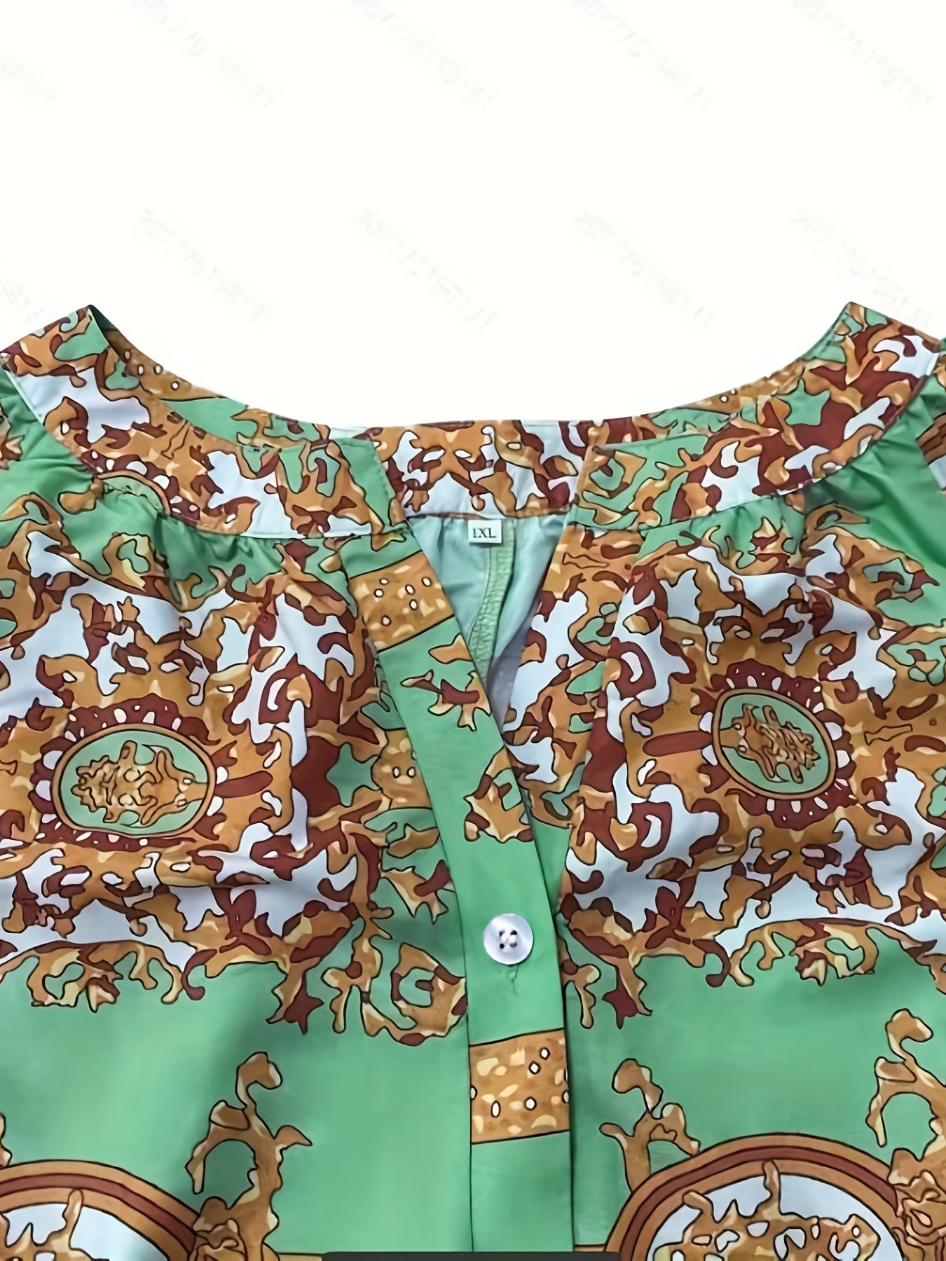 Boho Dress Women's Plus Graphic Print Lantern Sleeve Button Up Notched Neck