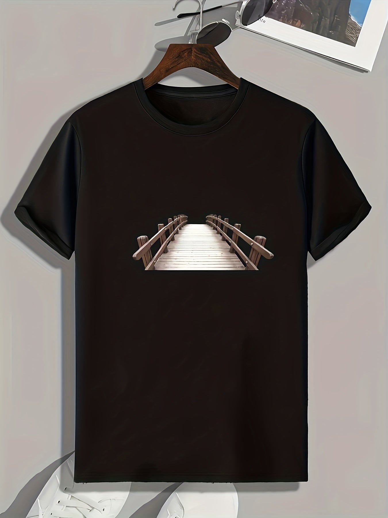 Wooden Bridge Print Men's Graphic T shirt for Summer