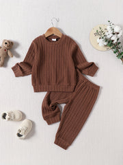 Toddler Girl's Knitted Jacquard 2pcs Outfit Set Solid Casual Clothes