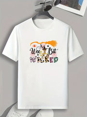 Men's Halloween Style Cat Pattern Print T-shirt Casual Comfy Crew Neck Tee