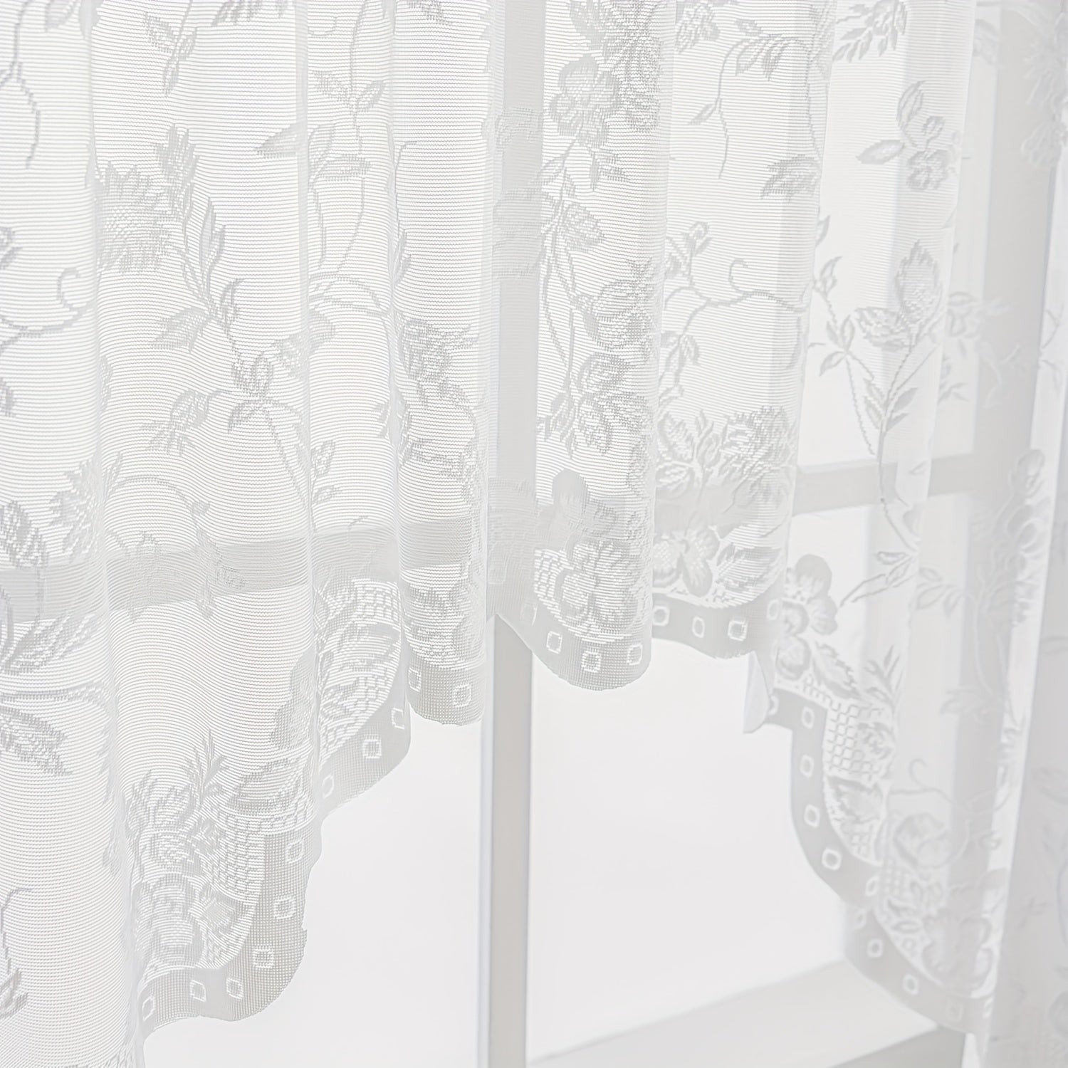 Jacquard Sheer Curtain Floral Pattern Kitchen Valance Short Curtain
