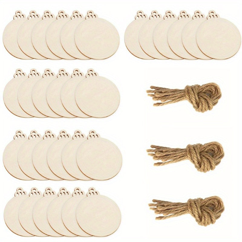30pcs Wooden Christmas Ornaments Hanging Decorations Round Wooden Discs