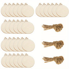 30pcs Wooden Christmas Ornaments Hanging Decorations Round Wooden Discs