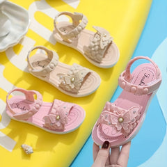 Girls Butterfly Open Toe Hook And Loop Sandals Non Slip Princess Shoes