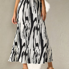 Abstract Print High Waist Midi Skirt
