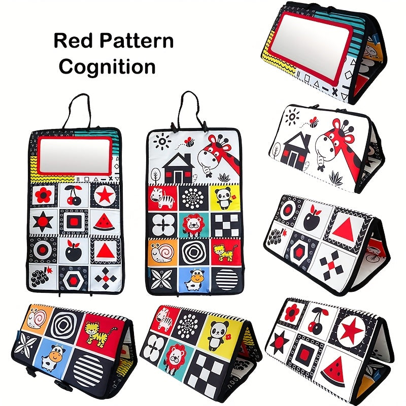 High Contrast Belly Time Mirror Toy & Sensory Crepe Cloth Book for Kids