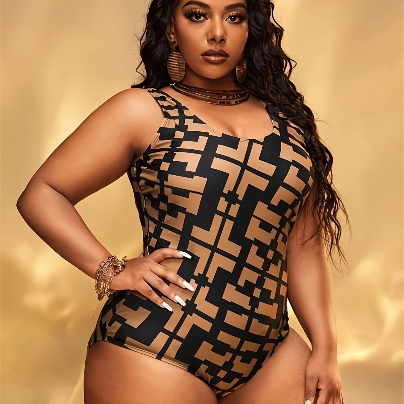 Geo Print Tummy Control One Piece Swimsuit