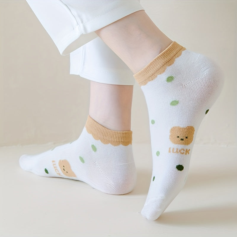 5 Pairs Cartoon Bear Socks & Lightweight Low Cut Ankle Socks