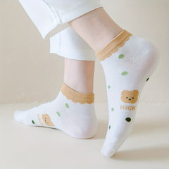 5 Pairs Cartoon Bear Socks & Lightweight Low Cut Ankle Socks