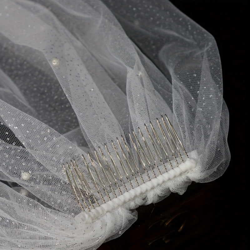 Short Veil With Comb Silver Pearl Bridal Wedding Accessories