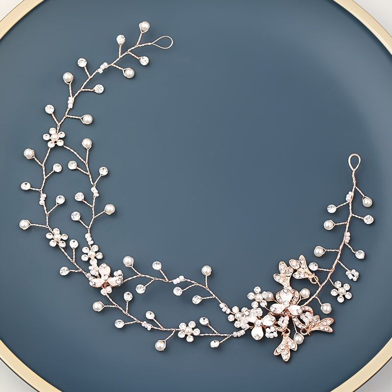 Silver Flower Bridal Hair Vine Rhinestone Wedding Headpiece