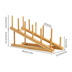 Wooden Dish Rack Bamboo Drying Stand Pot Lid Holder Kitchen Organizer