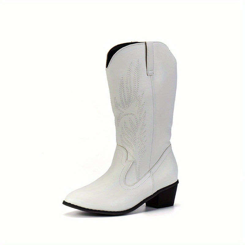Women's Embroidered Square Toe Cowgirl Style Knee High Boots