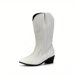 Women's Embroidered Square Toe Cowgirl Style Knee High Boots