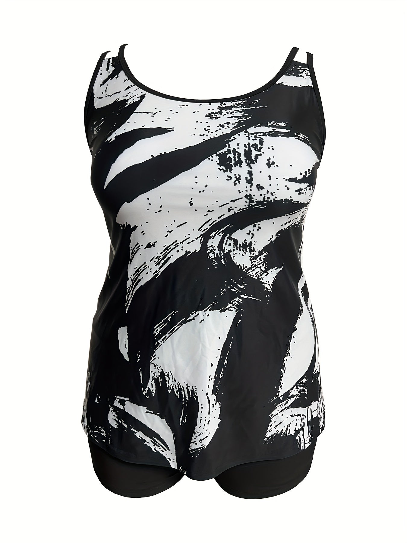 Modest Tankini Set Round Neck Cami Top & Shorts Swimsuit